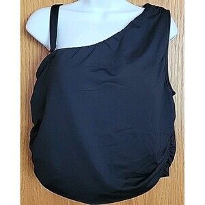Swim Top 18W Black One Shoulder Midkini Lands End 1X Solid Removable Straps S7